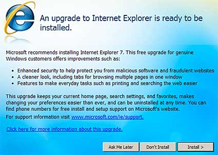 Auto update IE7